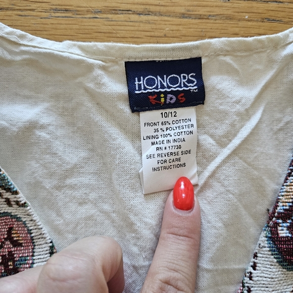 Vintage Kids Size 10/12 Embroidered Vest Heart PatterN Tie Back Cotton Poly - Picture 3 of 4